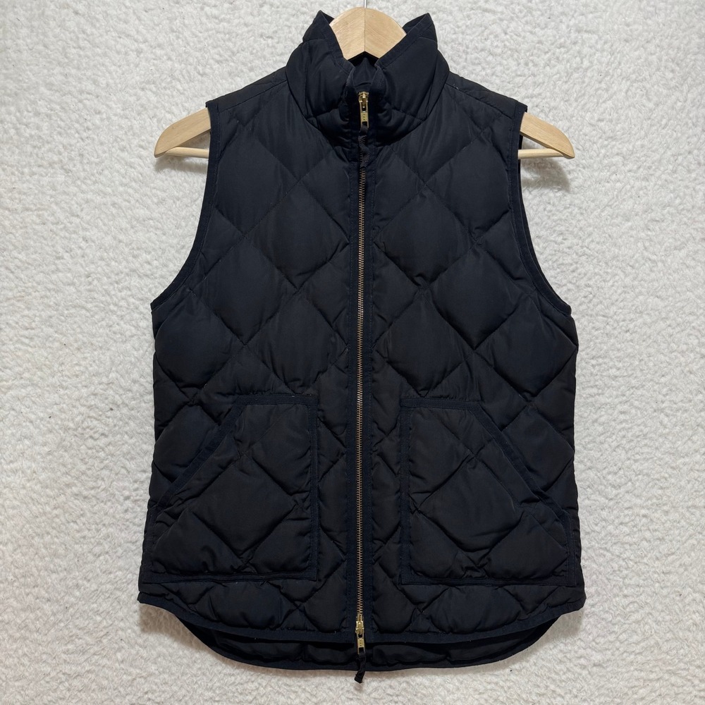 J Crew Black Quilted Down Vest Women's XS Puffer Sleeveless Zip Up